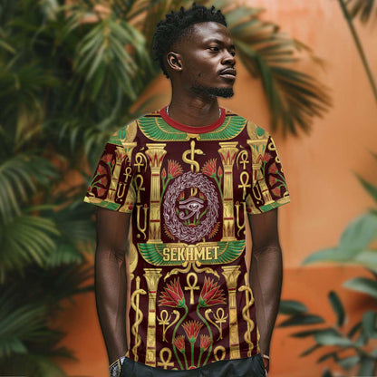 Sekhmet T-Shirt with Eye of Ra and Sacred Lion Symbol in Egyptian Healer Graphic Tee