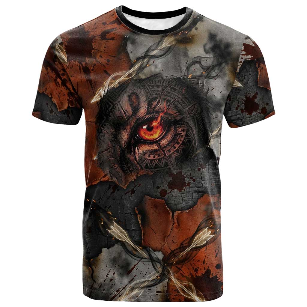 Menhit Egyptian T-Shirt Warrior Goddess Fiery Lion Eye Arrows and Blood Battle Graphic Tee