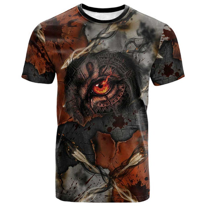 Menhit Egyptian T-Shirt Warrior Goddess Fiery Lion Eye Arrows and Blood Battle Graphic Tee