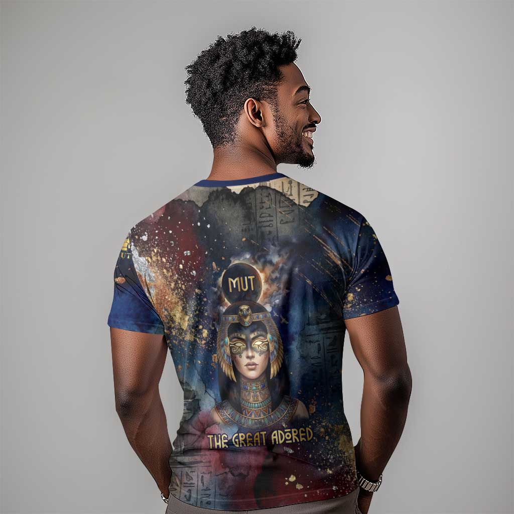 Mut T-Shirt The Lioness of Thebes Egyptian Goddess Cosmic Crown Adorned Warrior Queen Design Graphic Tee