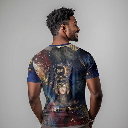 Mut T-Shirt The Lioness of Thebes Egyptian Goddess Cosmic Crown Adorned Warrior Queen Design Graphic Tee