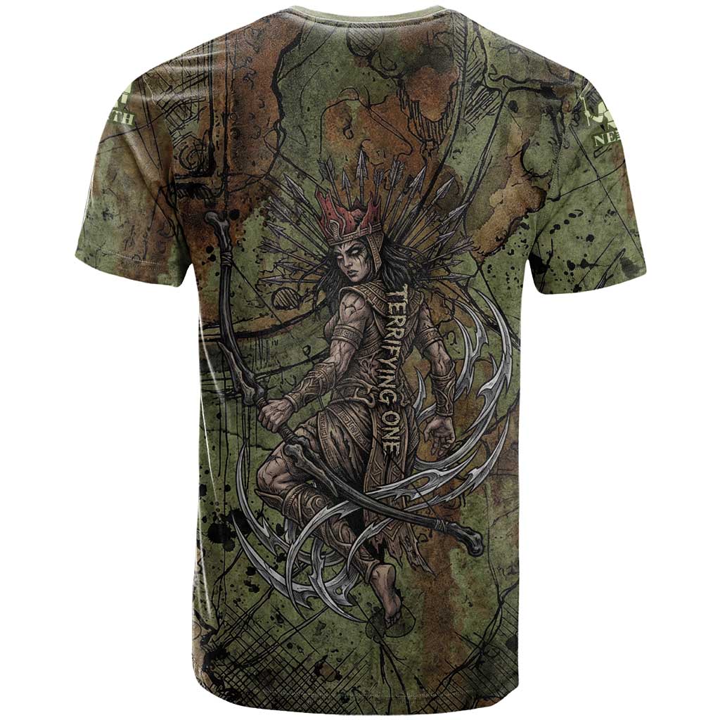 Neith Egyptian T-Shirt War Goddess Terrifying One Dual Spears and Shield Battle Worn Graphic Tee