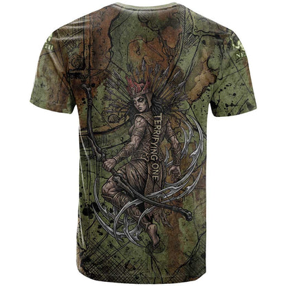 Neith Egyptian T-Shirt War Goddess Terrifying One Dual Spears and Shield Battle Worn Graphic Tee