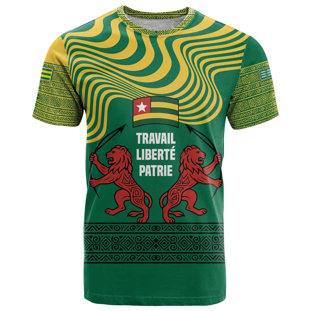 Togo T-Shirt with Red Twin Lions and Travail Liberté Patrie Slogan Graphic Tee