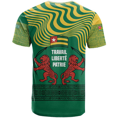 Togo T-Shirt with Red Twin Lions and Travail Liberté Patrie Slogan Graphic Tee