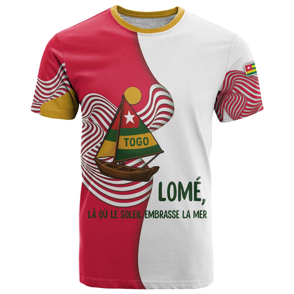 Lome Togo T-Shirt with Sailboat and Sunset Where the Sun Kisses the Sea Graphic Tee