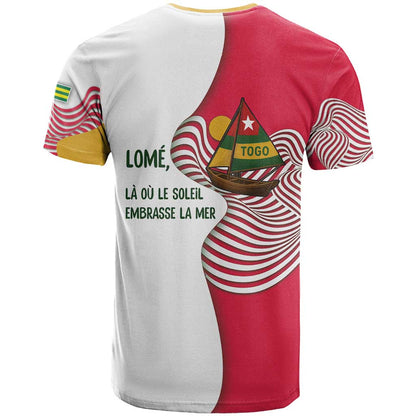 Lome Togo T-Shirt with Sailboat and Sunset Where the Sun Kisses the Sea Graphic Tee