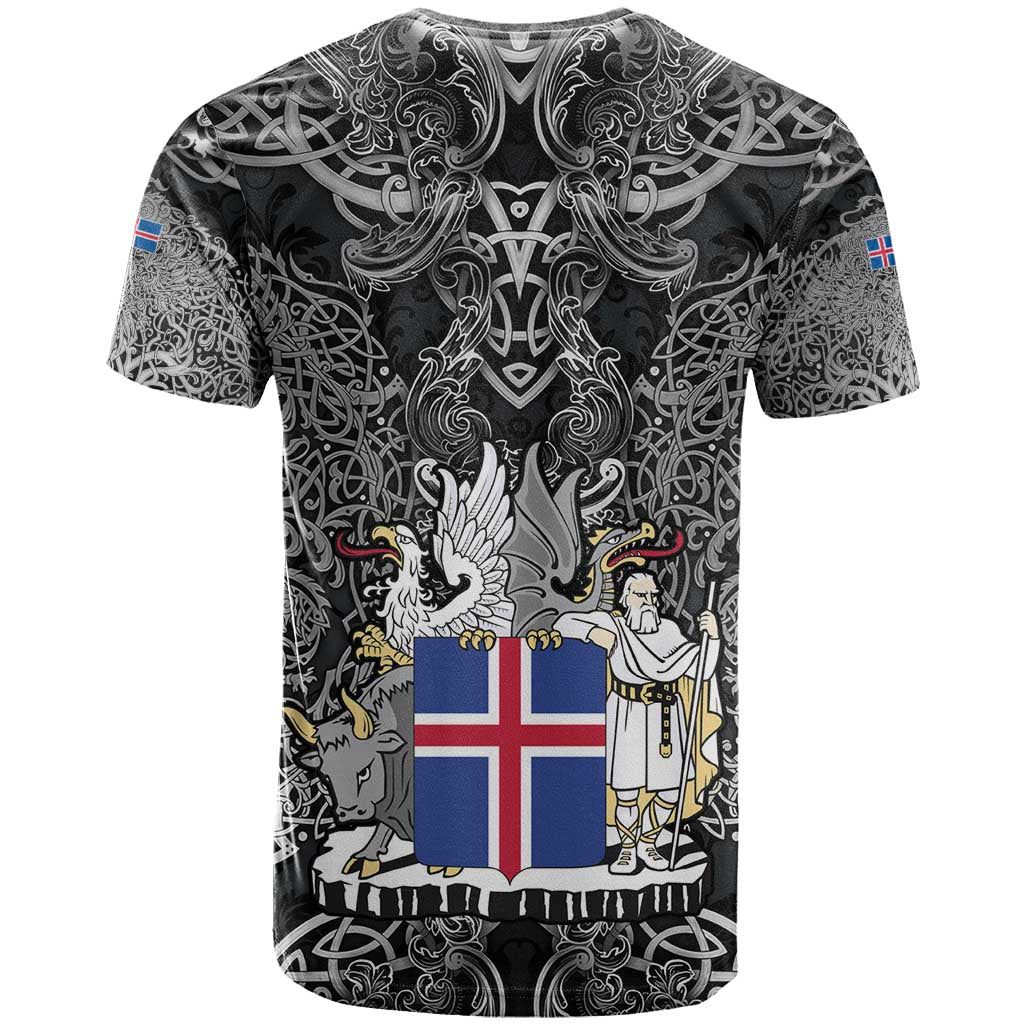 Icelandic Coat of Arms T-Shirt Viking Knotwork and National Flag Design Graphic Tee