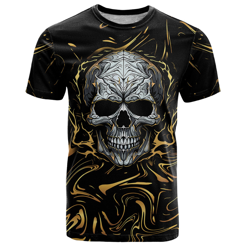 Skull Mable Golden Abstract Art T-Shirt Fuck You Excuses Learn To Admit When You Fuck Up Graphic Tee