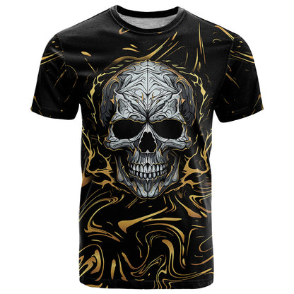 Skull Mable Golden Abstract Art T-Shirt Fuck You Excuses Learn To Admit When You Fuck Up Graphic Tee