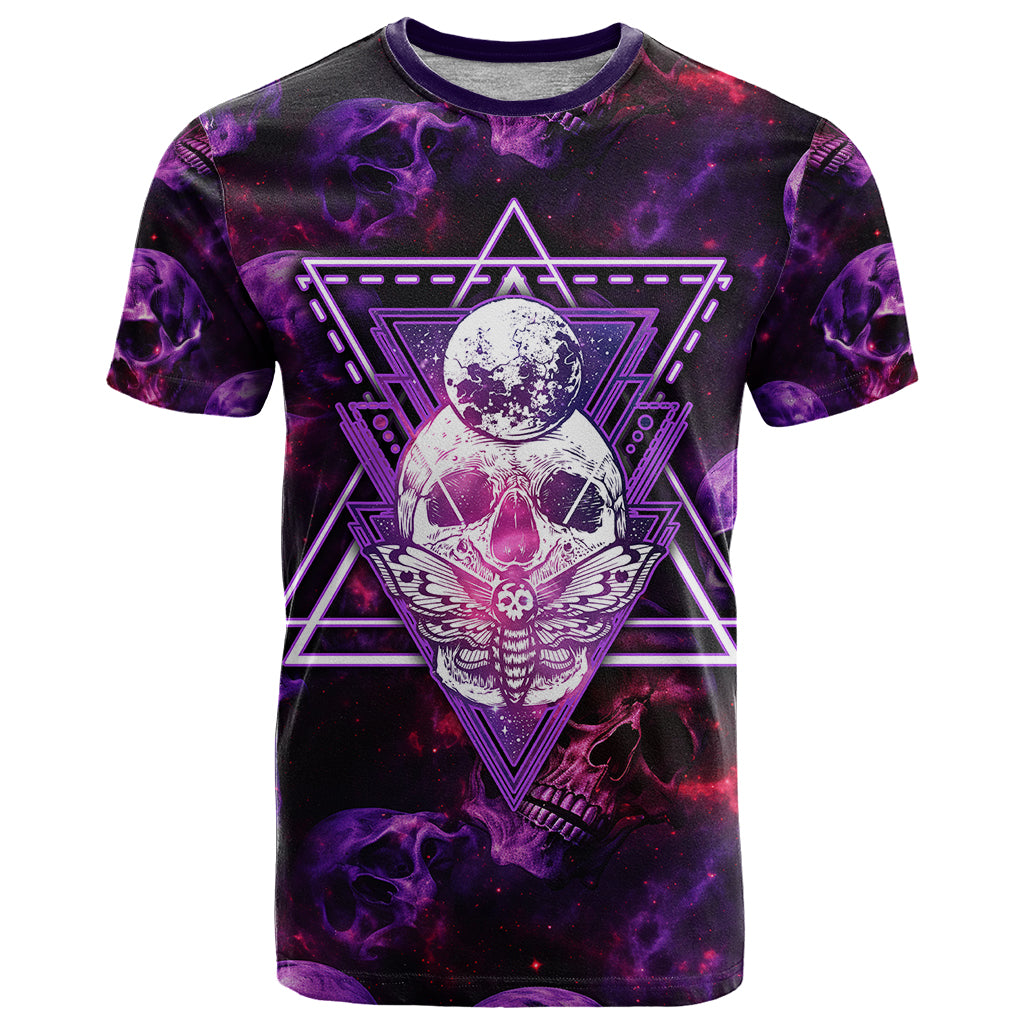 Skull and Moth T-Shirt Fantasy Cosmic Abstract - Grunge Purple Art Graphic Tee
