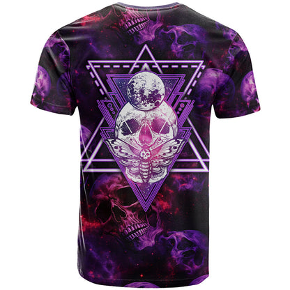 Skull and Moth T-Shirt Fantasy Cosmic Abstract - Grunge Purple Art Graphic Tee