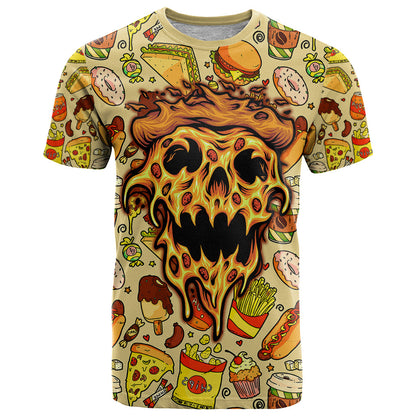 Skull Pizza Pattern T-Shirt Rest in pizza Graphic Tee