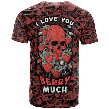Skull pattern T-Shirt I Love You Berry Much Graphic Tee