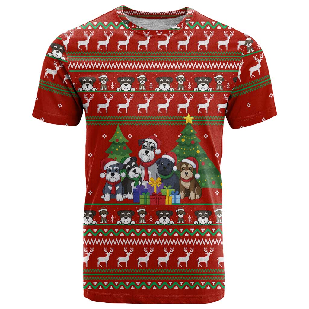 Miniature Schnauzer Family Snow Christmas T-Shirt Xmas Holiday Patterns Graphic Tee