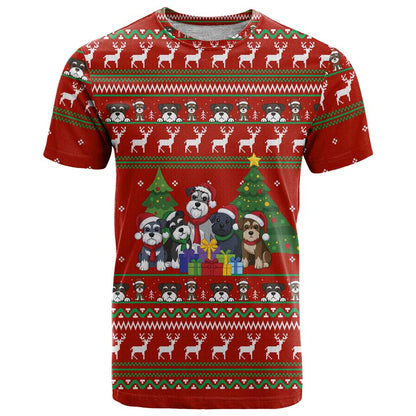 Miniature Schnauzer Family Snow Christmas T-Shirt Xmas Holiday Patterns Graphic Tee