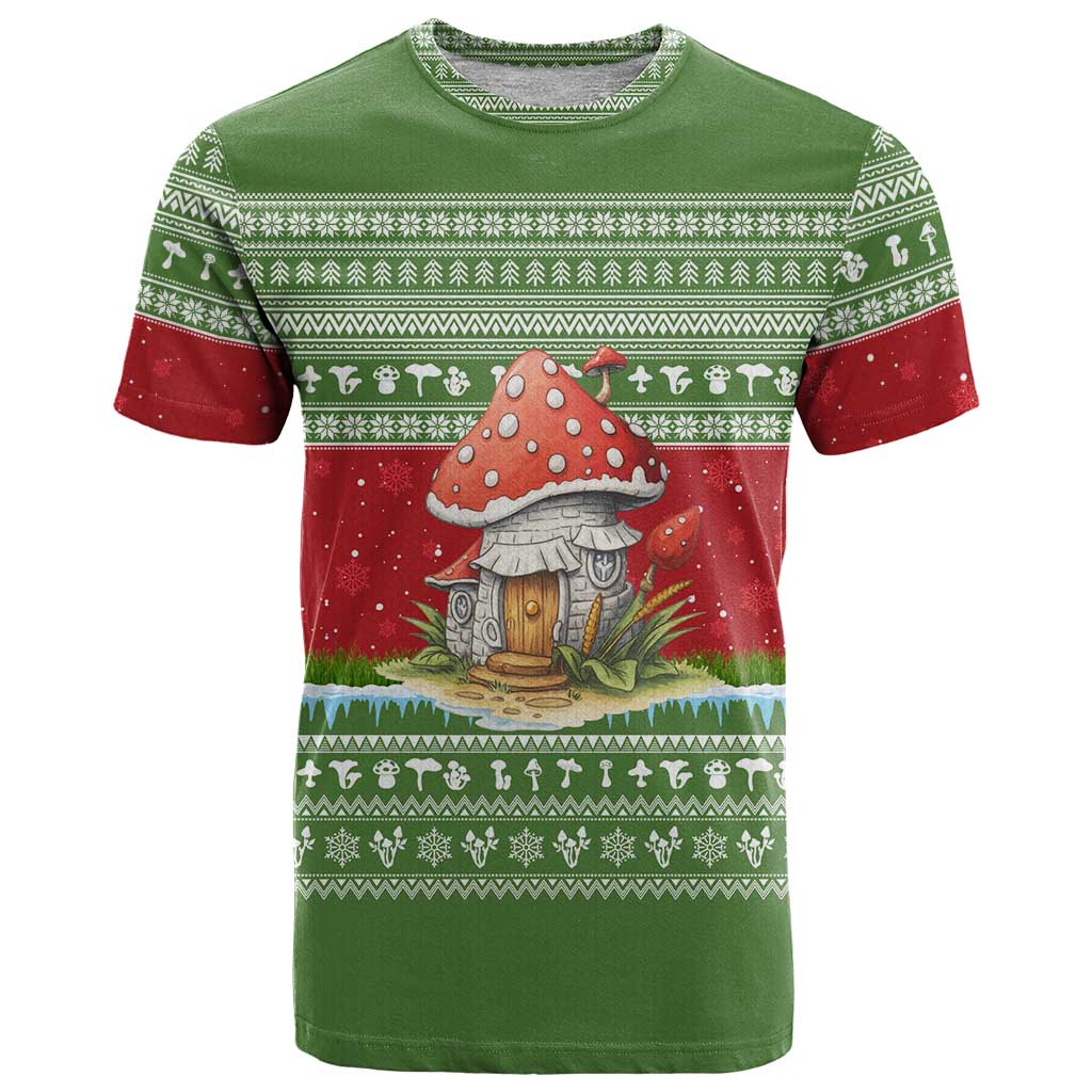 Christmas Mushroom House T-Shirt Xmas Holiday Patterns Graphic Tee
