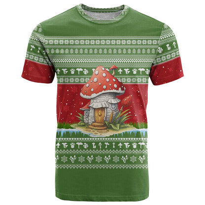 Christmas Mushroom House T-Shirt Xmas Holiday Patterns Graphic Tee