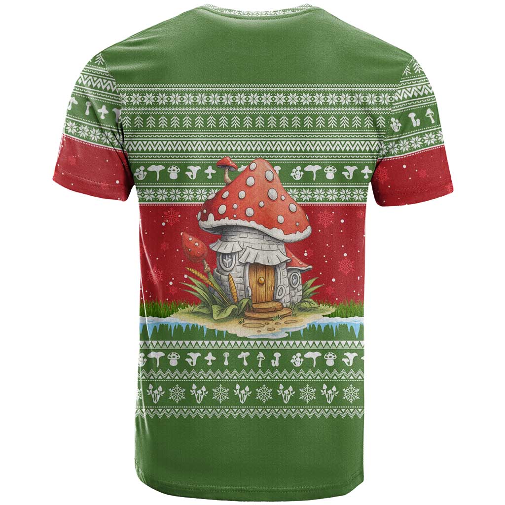 Christmas Mushroom House T-Shirt Xmas Holiday Patterns Graphic Tee