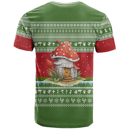 Christmas Mushroom House T-Shirt Xmas Holiday Patterns Graphic Tee