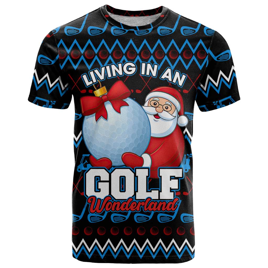 Santa Clause Golf Wonderland Christmas T-Shirt Xmas Holiday Patterns Graphic Tee