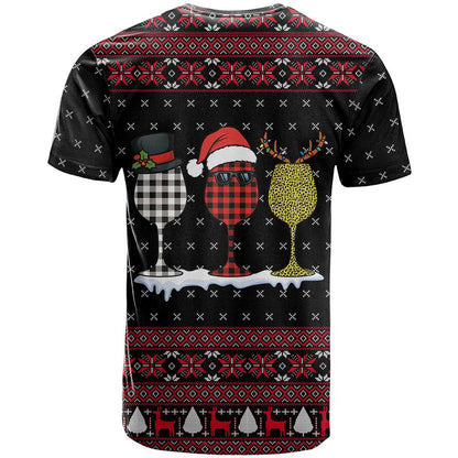 Santa Just Bring Wine Christmas T-Shirt Xmas Holiday Patterns Graphic Tee