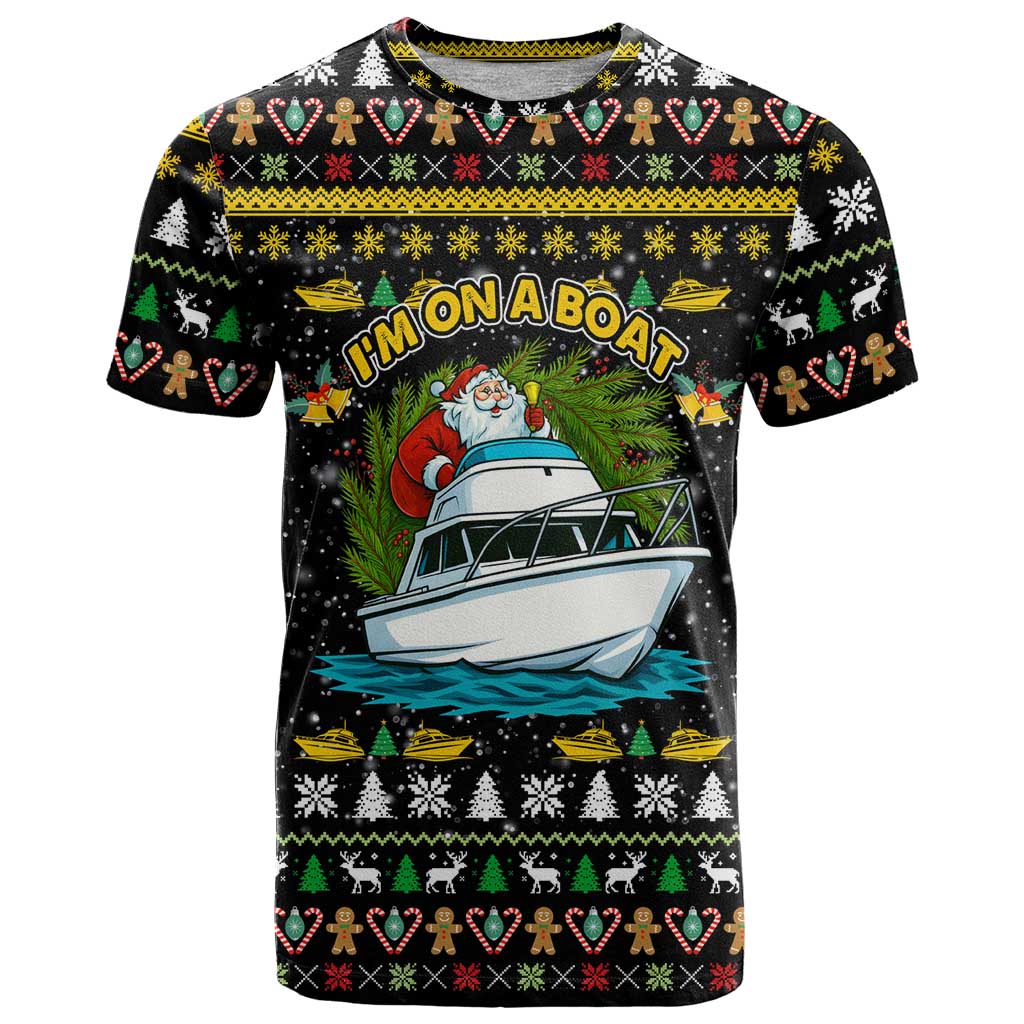 Santa On A Boat Christmas T-Shirt Xmas Holiday Patterns Graphic Tee