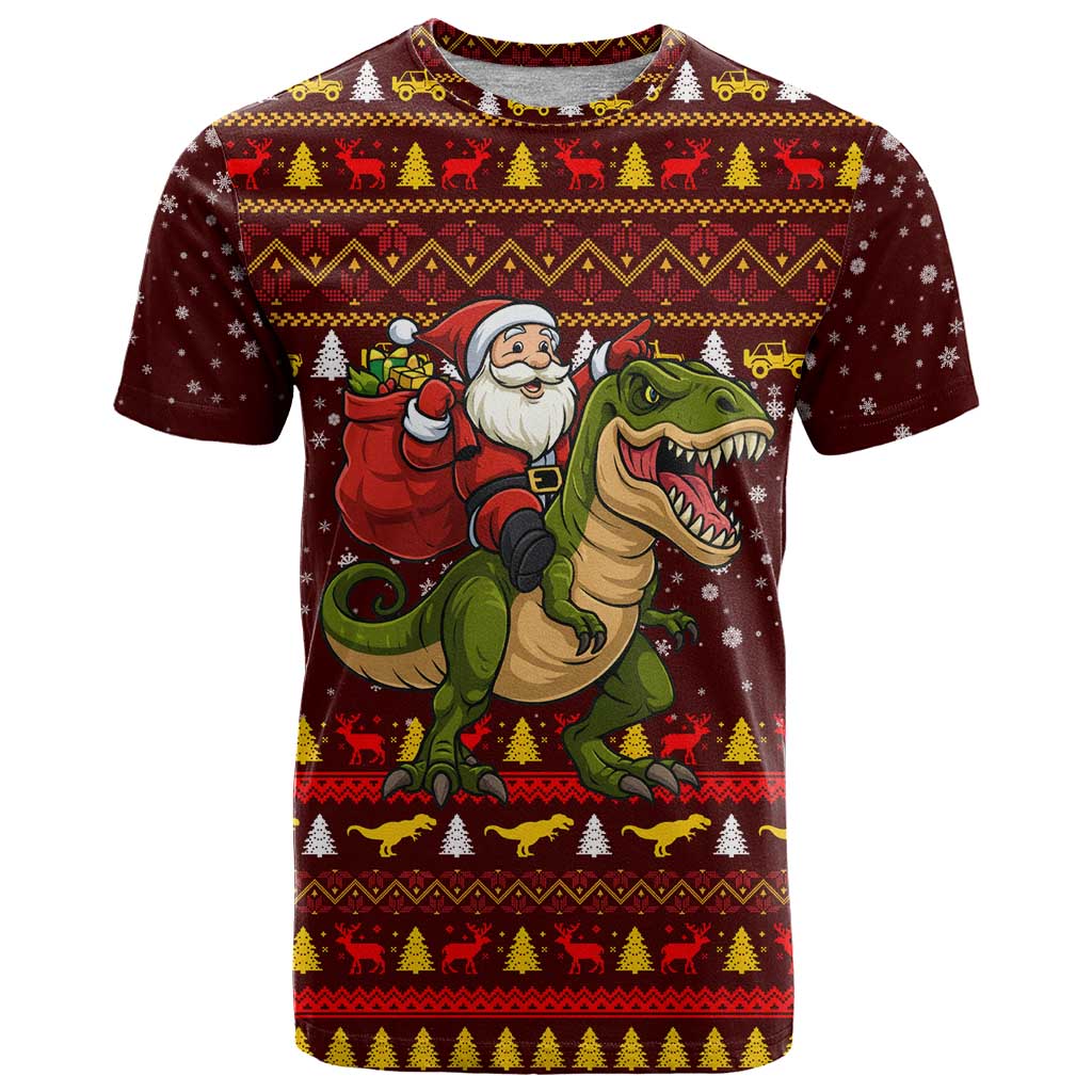 Santassic Park Santa Claus Christmas T-Shirt Xmas Holiday Patterns Graphic Tee