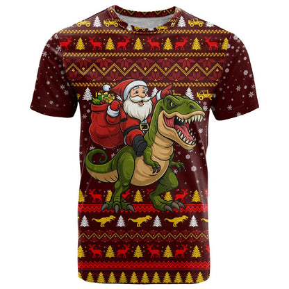 Santassic Park Santa Claus Christmas T-Shirt Xmas Holiday Patterns Graphic Tee