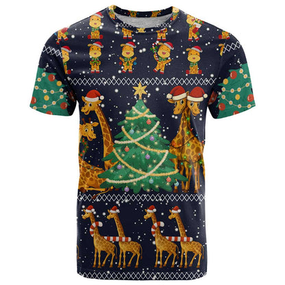 Love Giraffe Christmas T-Shirt Xmas Holiday Patterns Graphic Tee