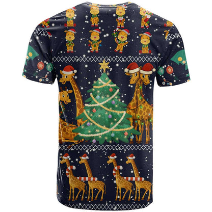 Love Giraffe Christmas T-Shirt Xmas Holiday Patterns Graphic Tee