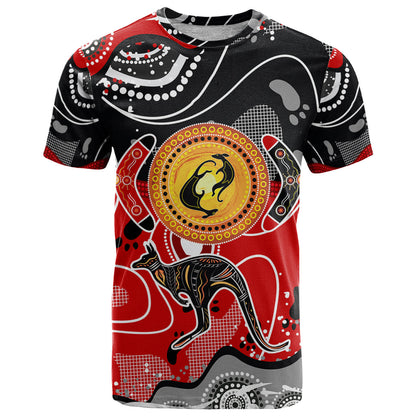 Aboriginal Flag Style Dot Art And Abstract Kangaroo T-Shirt Graphic Tee