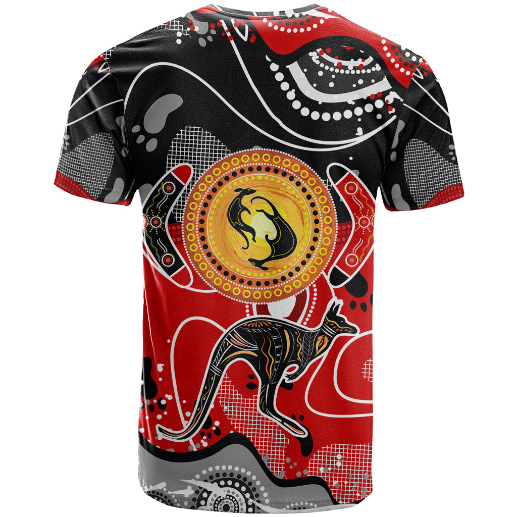 Aboriginal Flag Style Dot Art And Abstract Kangaroo T-Shirt Graphic Tee