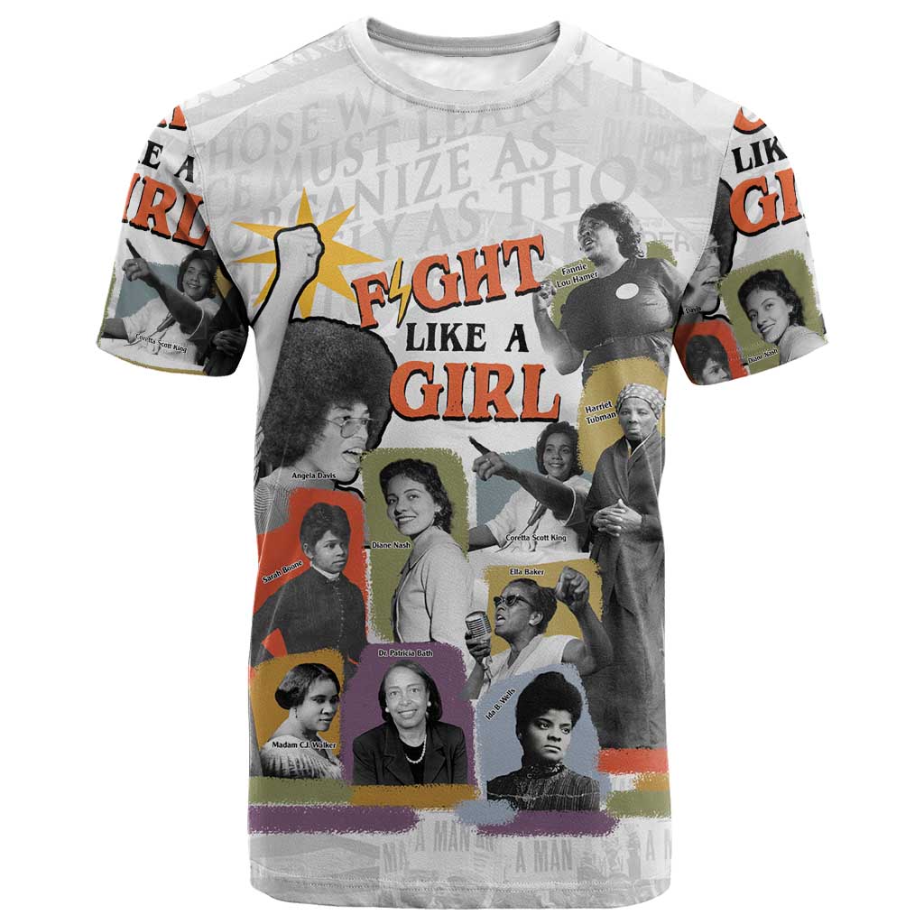 Black History Fight Like A Girl T-Shirt African Feminist Icons and Bold Retro Art Style Graphic Tee