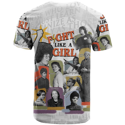 Black History Fight Like A Girl T-Shirt African Feminist Icons and Bold Retro Art Style Graphic Tee