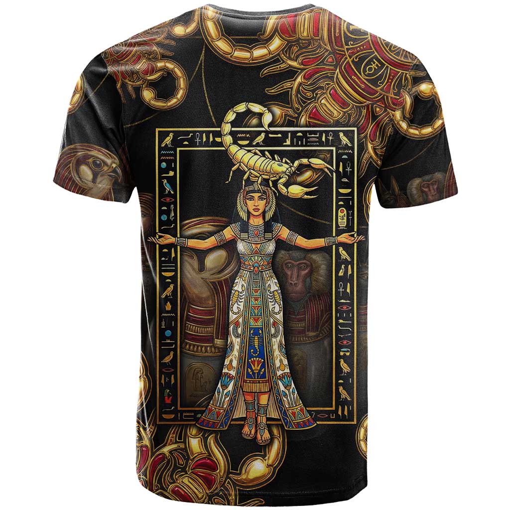 Serket Ancient Egyptian T-Shirt with Canopic Jars and Scorpion Motif in Protection Graphic Tee