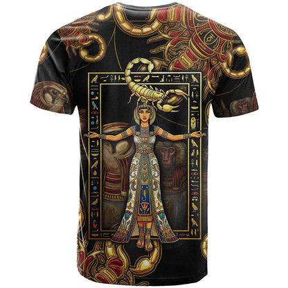 Serket Ancient Egyptian T-Shirt with Canopic Jars and Scorpion Motif in Protection Graphic Tee