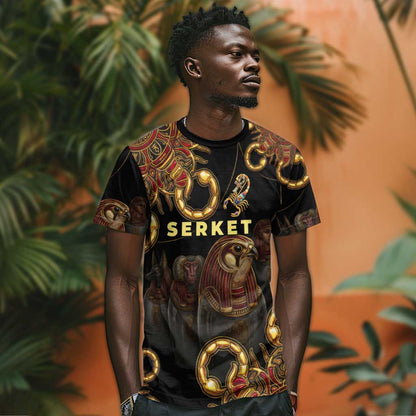 Serket Ancient Egyptian T-Shirt with Canopic Jars and Scorpion Motif in Protection Graphic Tee