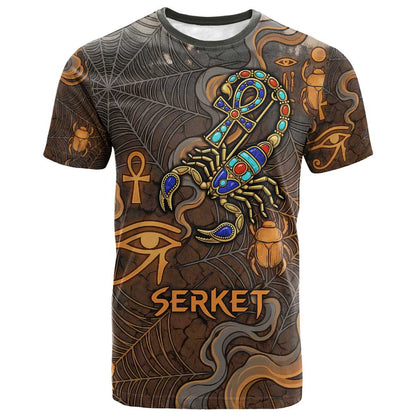 Serket Egyptian T-Shirt Jeweled Scorpion and Cobweb Motif in Mystical Egyptian Graphic Tee