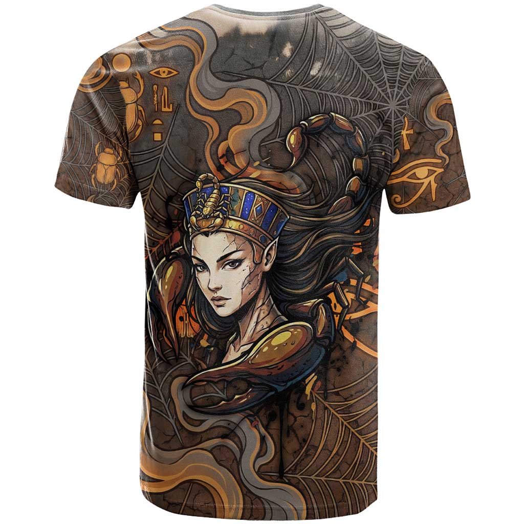 Serket Egyptian T-Shirt Jeweled Scorpion and Cobweb Motif in Mystical Egyptian Graphic Tee