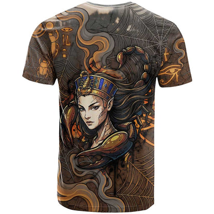Serket Egyptian T-Shirt Jeweled Scorpion and Cobweb Motif in Mystical Egyptian Graphic Tee
