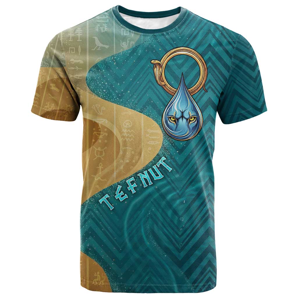 Tefnut Ancient Egyptian T-Shirt with Water Drop and Lion Symbol Graphic Tee