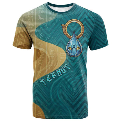 Tefnut Ancient Egyptian T-Shirt with Water Drop and Lion Symbol Graphic Tee