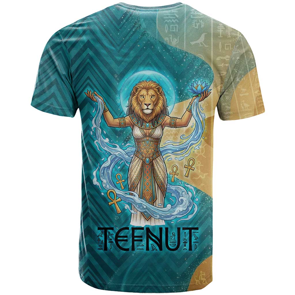 Tefnut Ancient Egyptian T-Shirt with Water Drop and Lion Symbol Graphic Tee