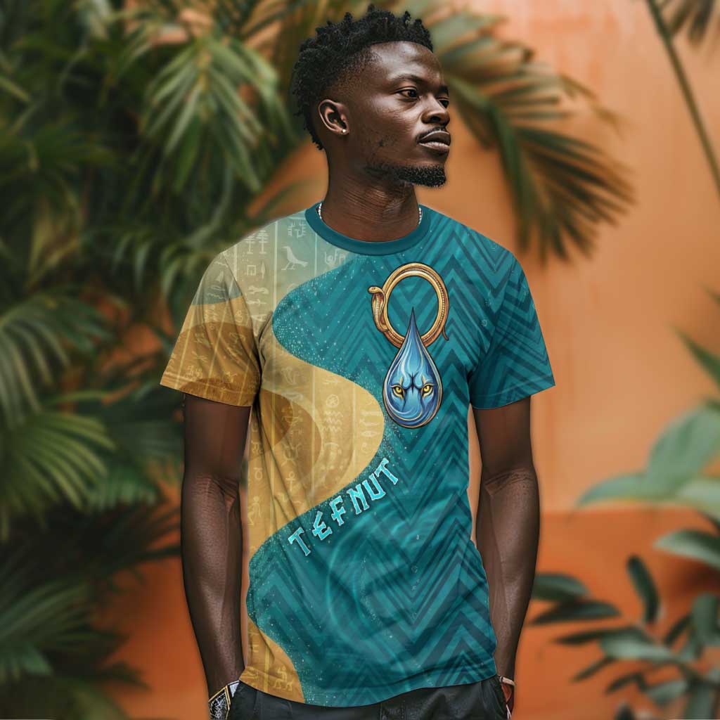 Tefnut Ancient Egyptian T-Shirt with Water Drop and Lion Symbol Graphic Tee