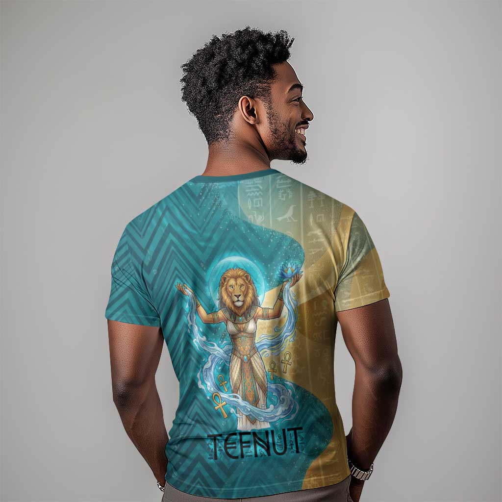 Tefnut Ancient Egyptian T-Shirt with Water Drop and Lion Symbol Graphic Tee