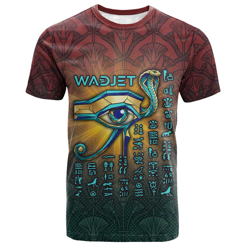 Egyptian Wadjet Winged Cobra T-Shirt with Eye of Horus in Fiery Royal Protector Theme Graphic Tee