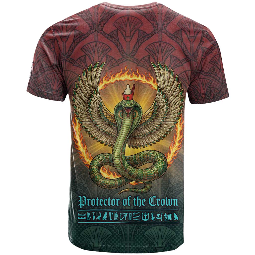 Egyptian Wadjet Winged Cobra T-Shirt with Eye of Horus in Fiery Royal Protector Theme Graphic Tee