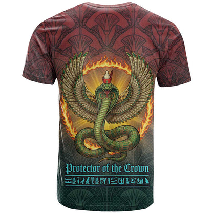 Egyptian Wadjet Winged Cobra T-Shirt with Eye of Horus in Fiery Royal Protector Theme Graphic Tee