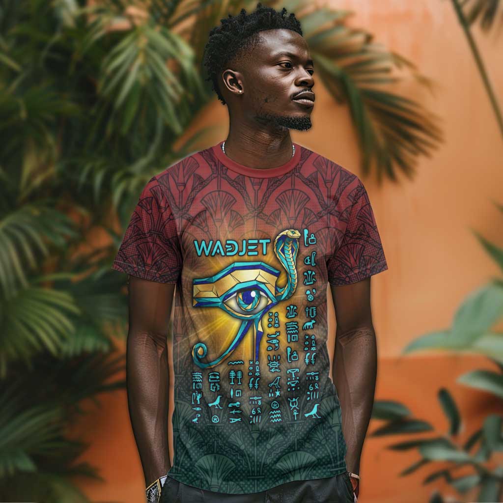 Egyptian Wadjet Winged Cobra T-Shirt with Eye of Horus in Fiery Royal Protector Theme Graphic Tee